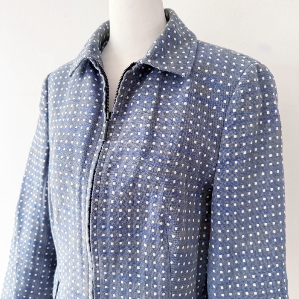 Akris Punto Women‎ Cotton Linen Square Dot Print Jacket Size 10 Office Casual - Picture 2 of 9